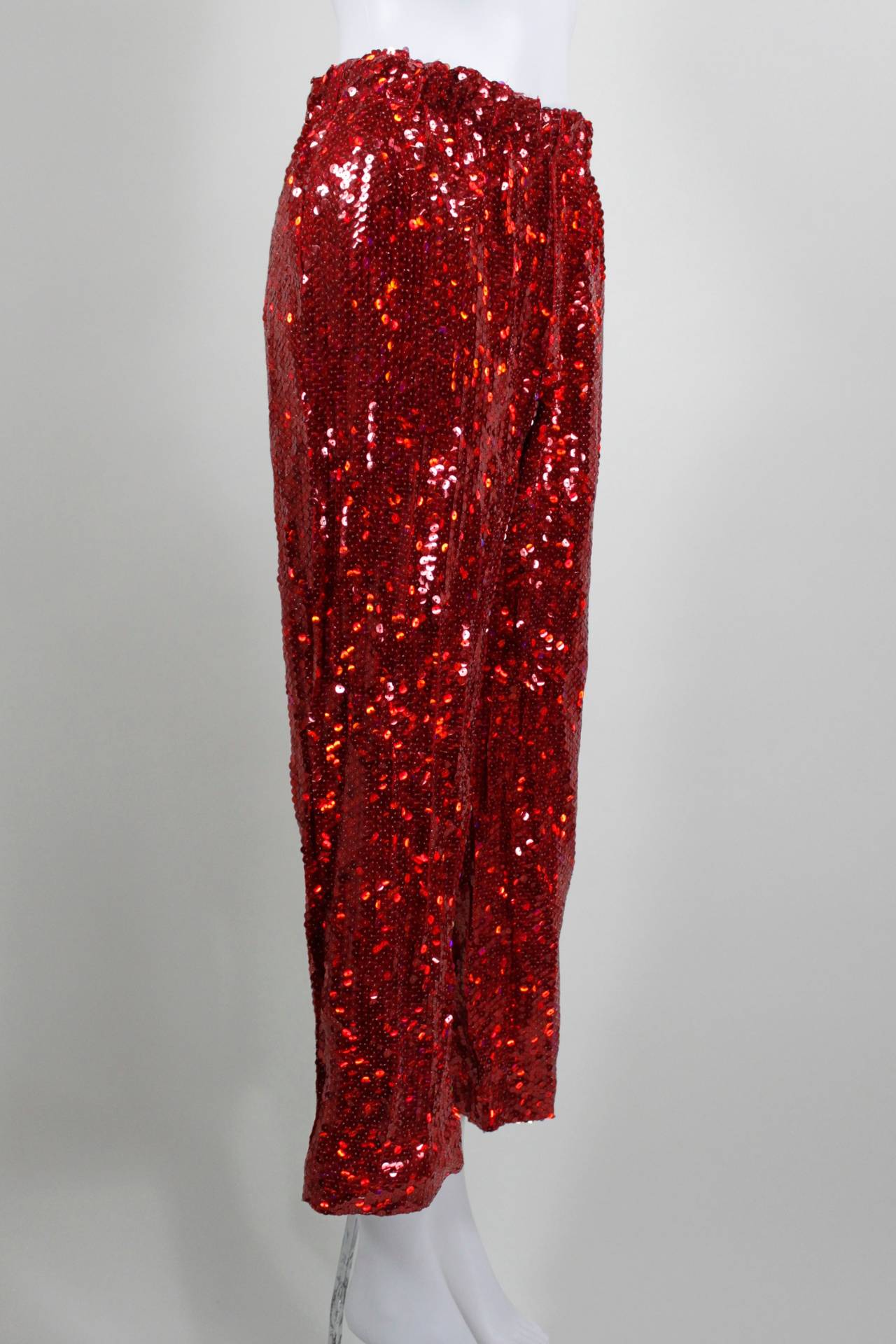 Comme des Garçons Fire Engine Red Sequined Cropped Pants 1