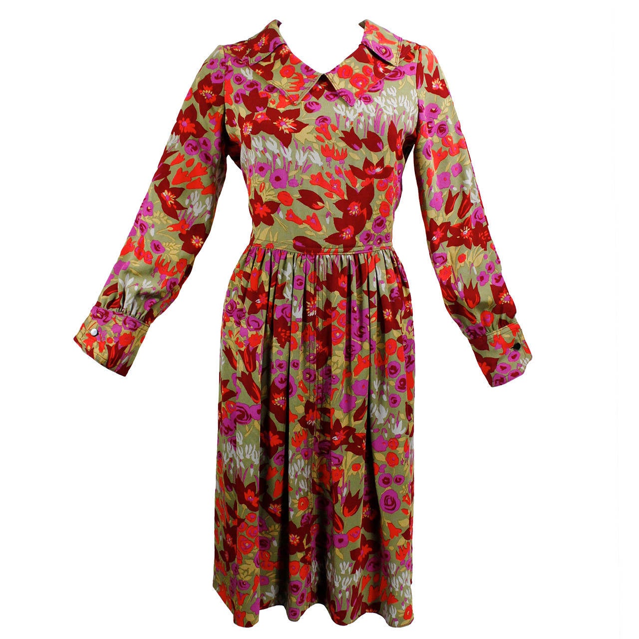 Galanos Multicolor Floral Pan Collar Dress For Sale