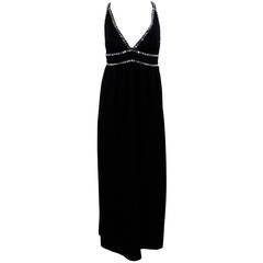 Oscar de La Renta Black Evening Gown with Oversize Rhinestone Embellishment