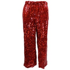 Comme des Garçons Fire Engine Red Sequined Cropped Pants