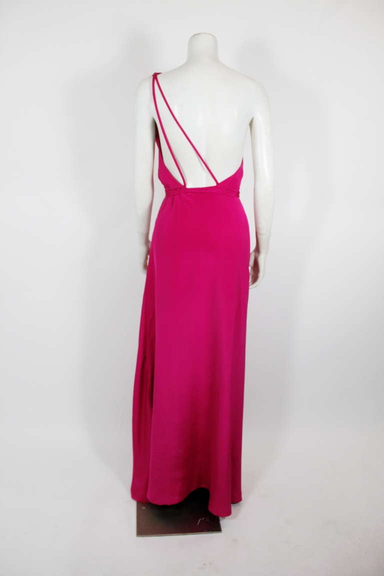 Grès Fuschia Asymmetrical Gown with Cape In Excellent Condition In Los Angeles, CA