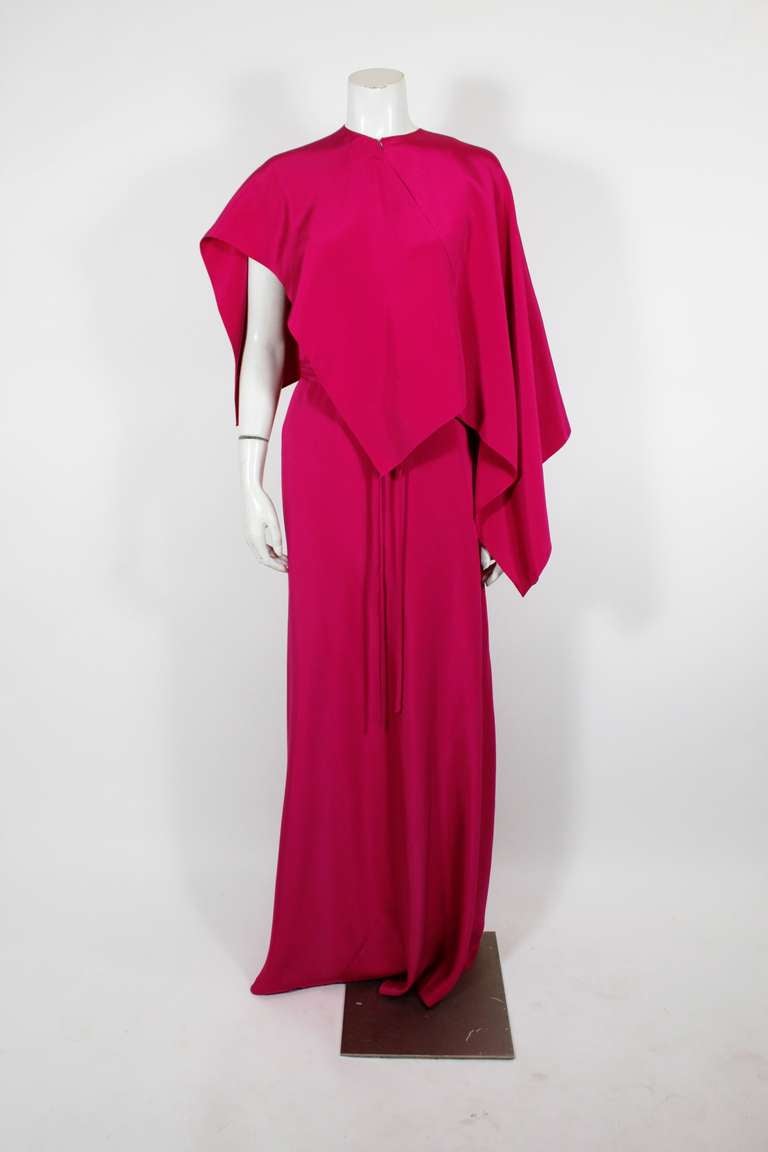 Grès Fuschia Asymmetrical Gown with Cape 1