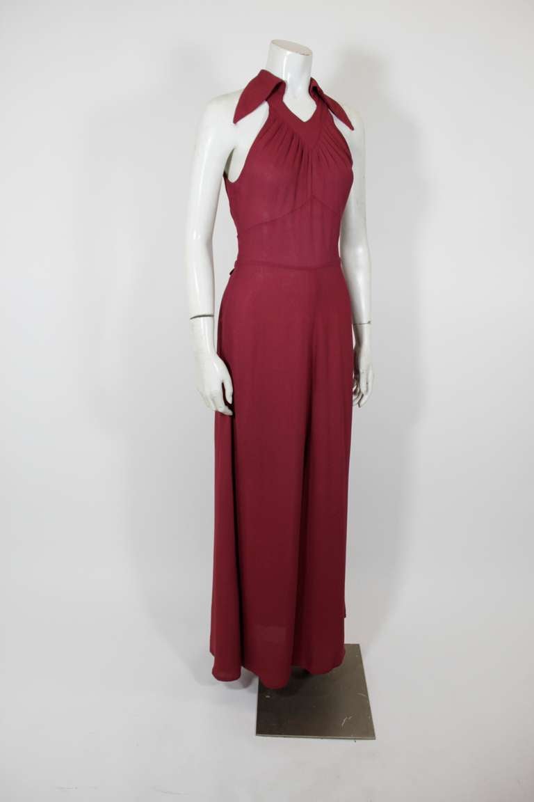 1970s Ossie Clark Plum Collared Gown with Collar In Excellent Condition In Los Angeles, CA