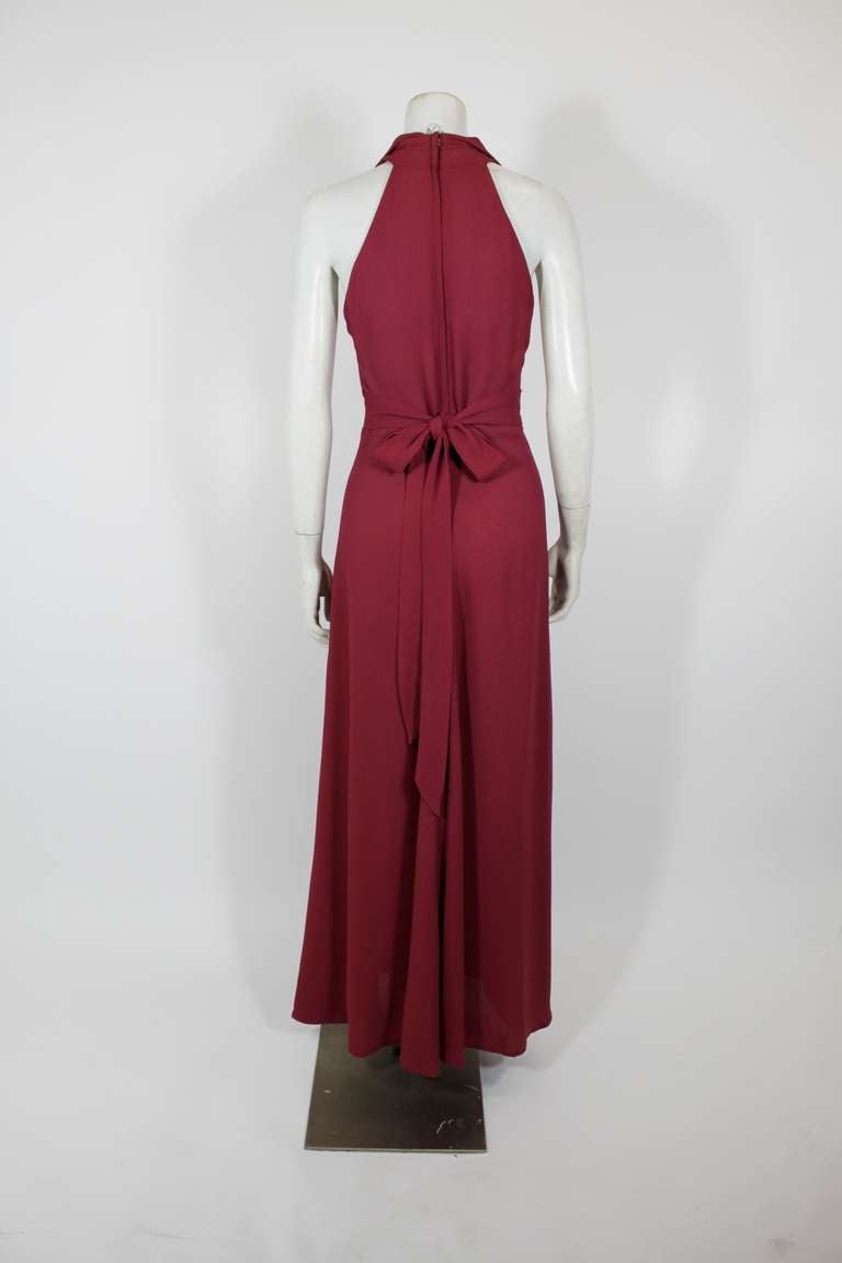 1970s Ossie Clark Plum Collared Gown with Collar 1