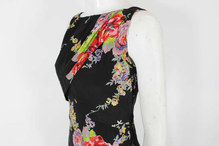 1930s Bold Floral Print Silk Bias Gown In Excellent Condition In Los Angeles, CA