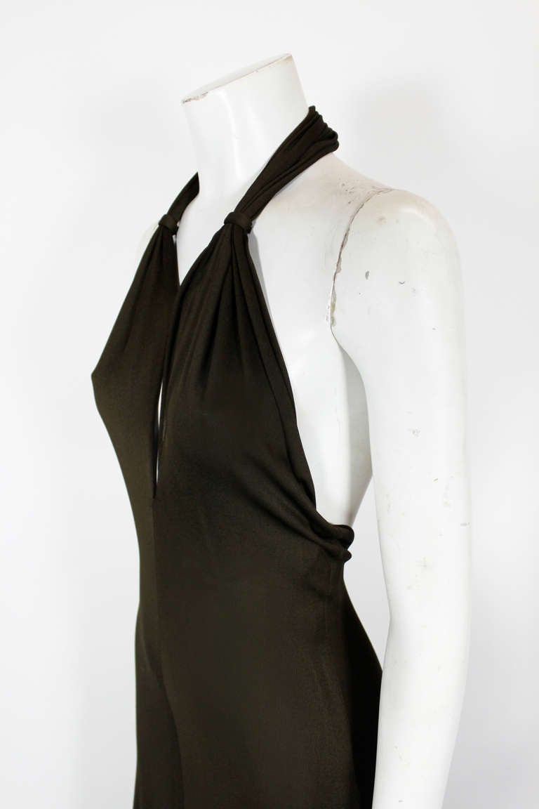 Black 1970s Halston Sexy Jersey Halter Gown with Ostrich Feather Wrap For Sale