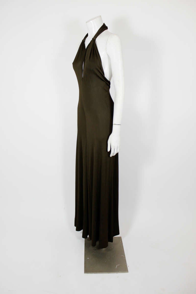 Women's 1970s Halston Sexy Jersey Halter Gown with Ostrich Feather Wrap For Sale