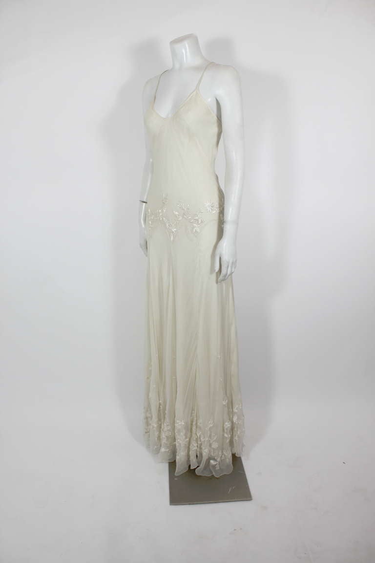 Alexander McQueen (unlabelled) Cream Chiffon Gown with Embroidery 3