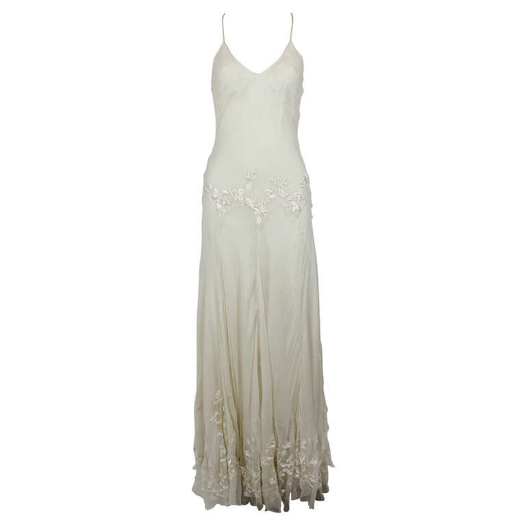 Alexander McQueen (unlabelled) Cream Chiffon Gown with Embroidery at ...