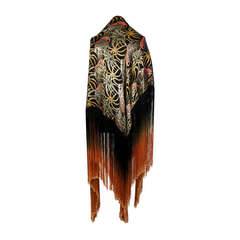 1920s Exquisite Leopard Lamé Piano Shawl with Ombre Fringe