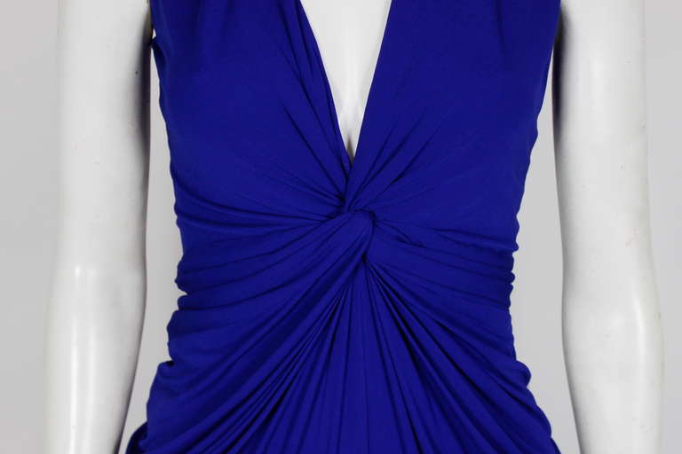 Alexander McQueen Dazzling Blue Rayon Ruched Gown 3