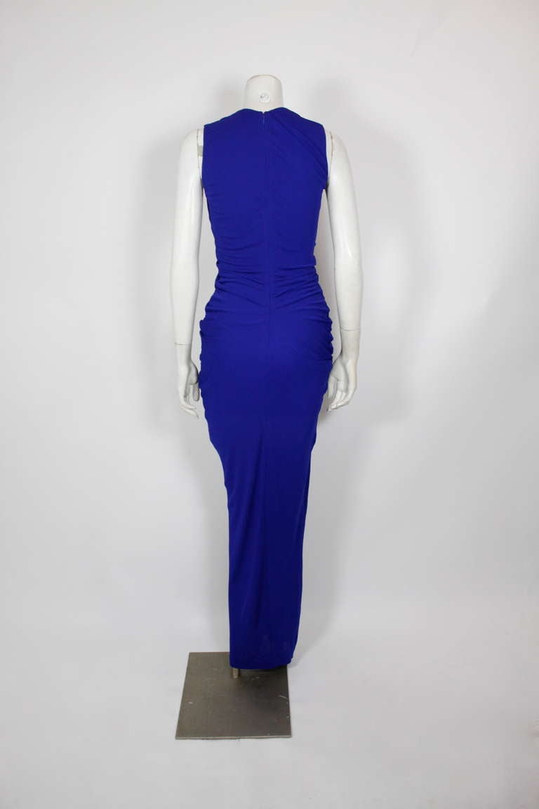 Alexander McQueen Dazzling Blue Rayon Ruched Gown 1