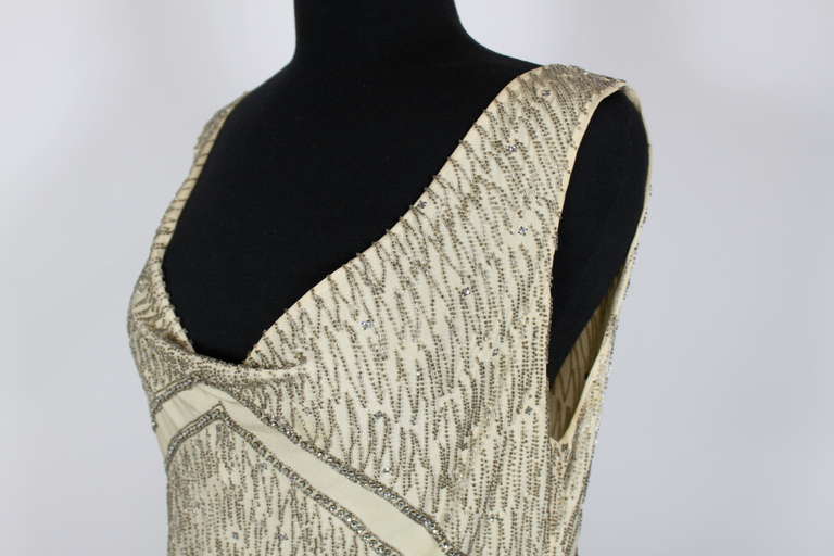 Women's 1930s Ivory Silk Blouse with Geometric Beading