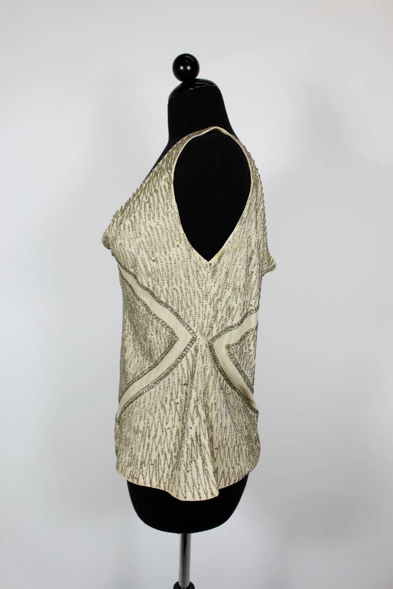 1930s Ivory Silk Blouse with Geometric Beading 1