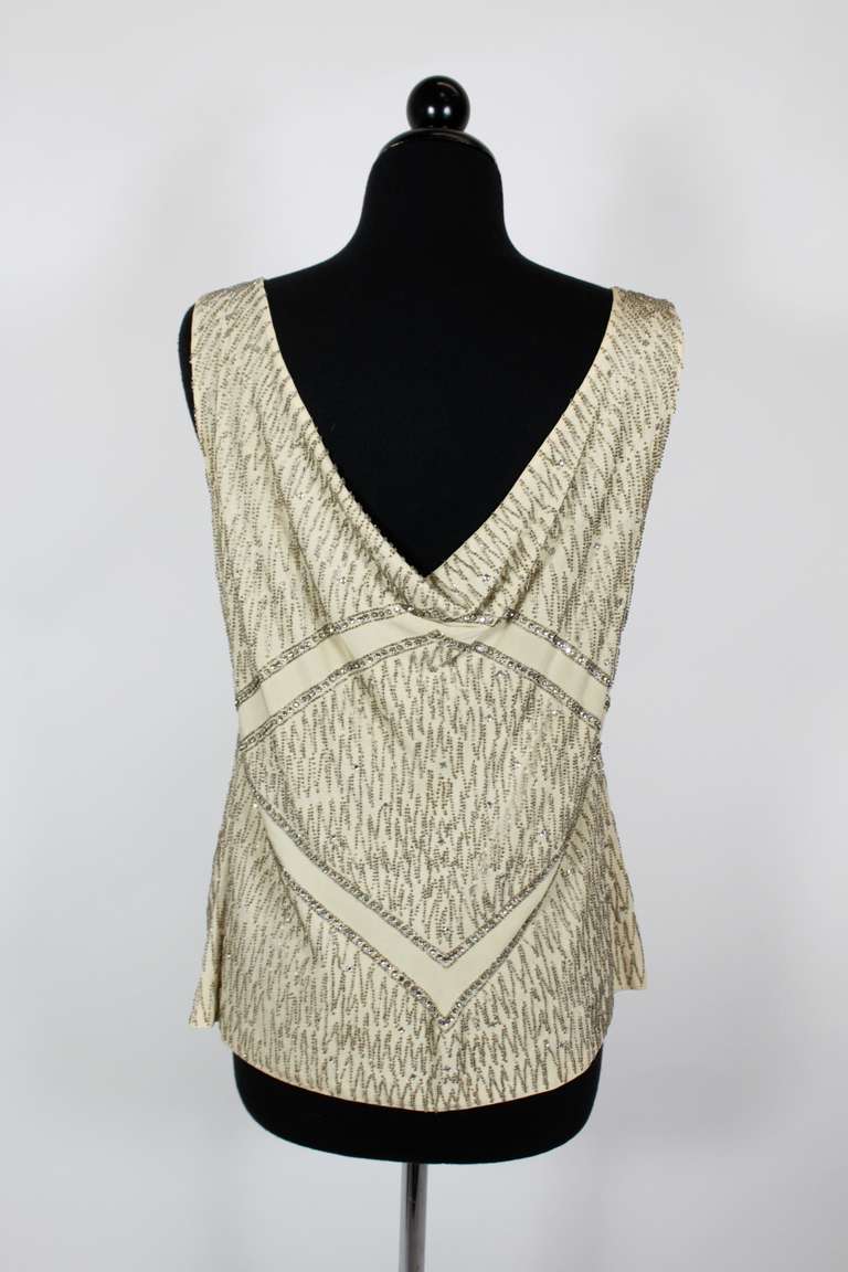 1930s Ivory Silk Blouse with Geometric Beading 2