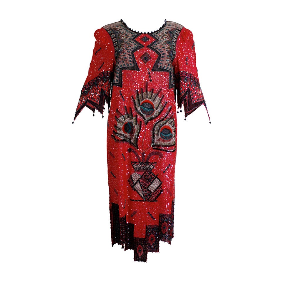 1980s Zandra Rhodes Egyptian Revival Party Dress