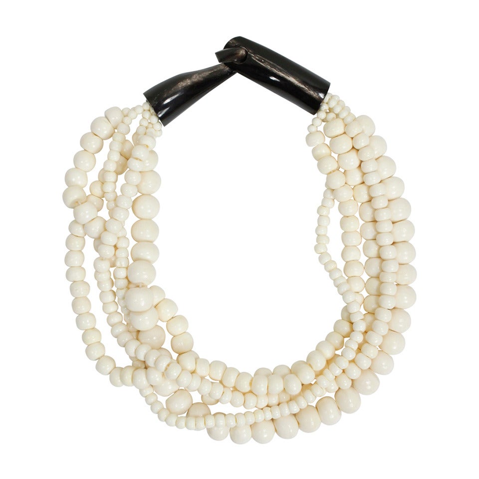 Monies Ecru Multi-Strand Beaded Choker Necklace For Sale