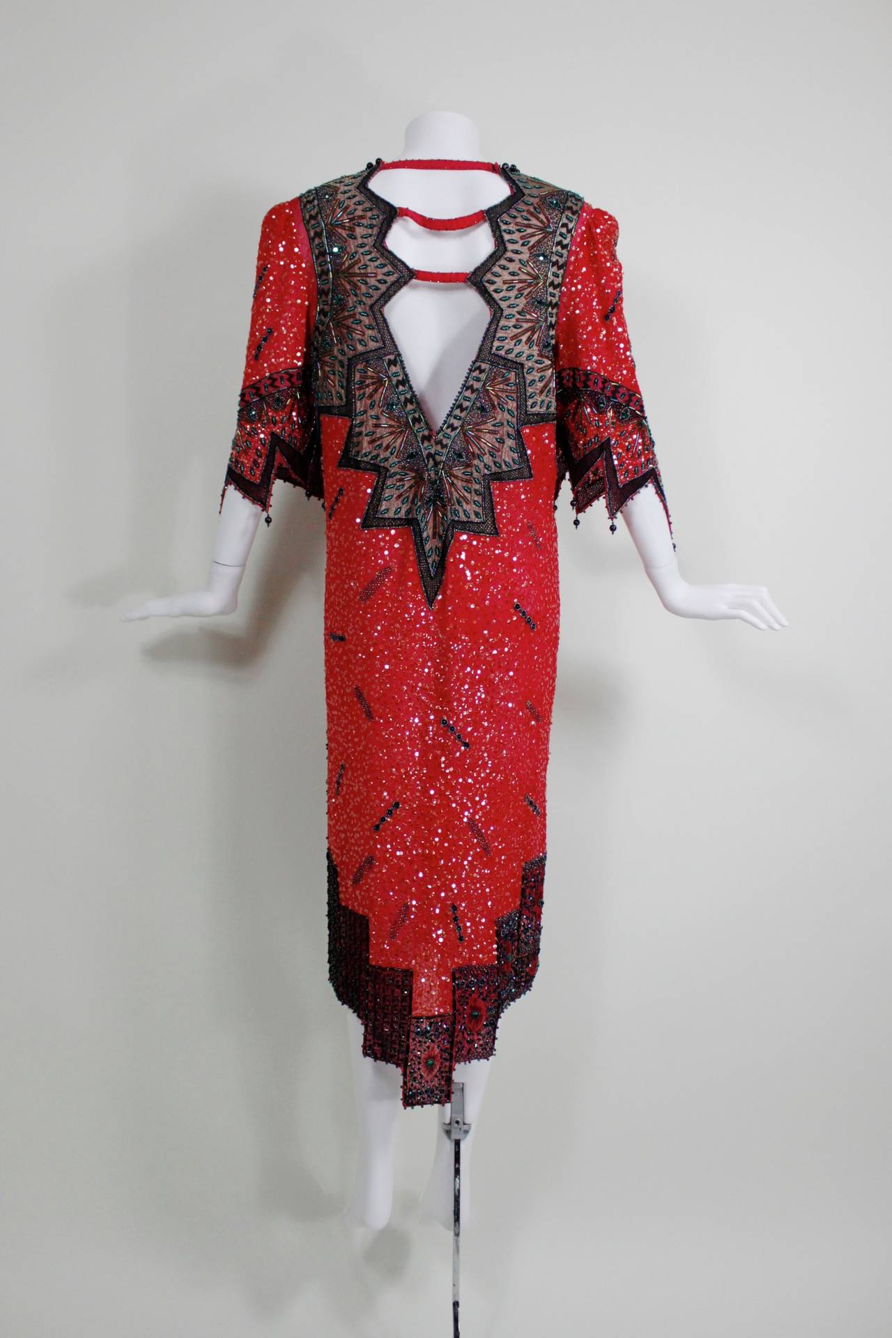 Women's 1980s Zandra Rhodes Egyptian Revival Party Dress