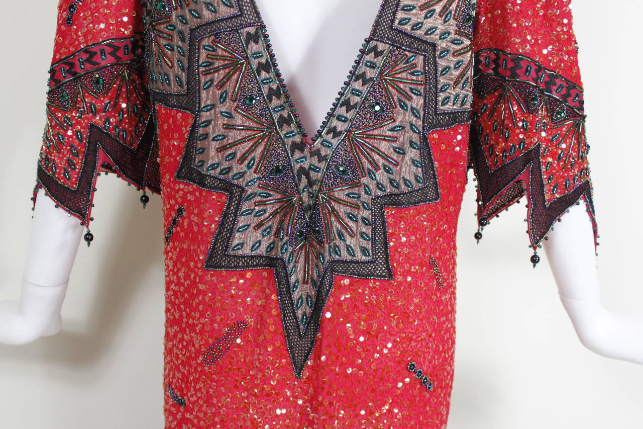1980s Zandra Rhodes Egyptian Revival Party Dress 4