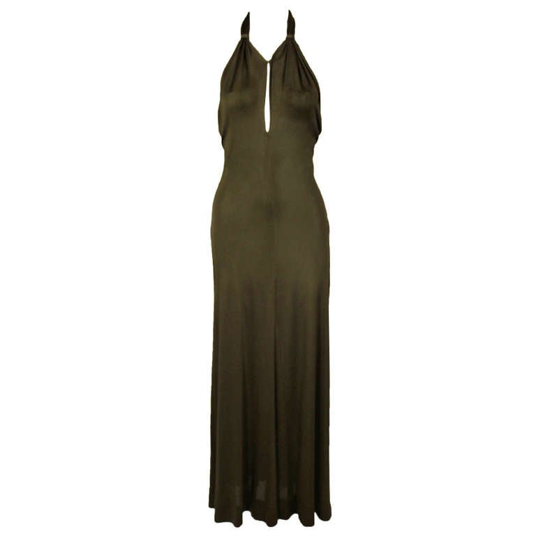 1970s Halston Sexy Jersey Halter Gown with Ostrich Feather Wrap For Sale