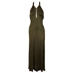 1970s Halston Sexy Jersey Halter Gown with Ostrich Feather Wrap 5