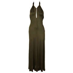 1970s Halston Sexy Jersey Halter Gown with Ostrich Feather Wrap