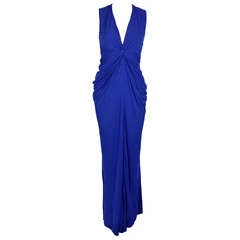 Alexander McQueen Dazzling Blue Rayon Ruched Gown