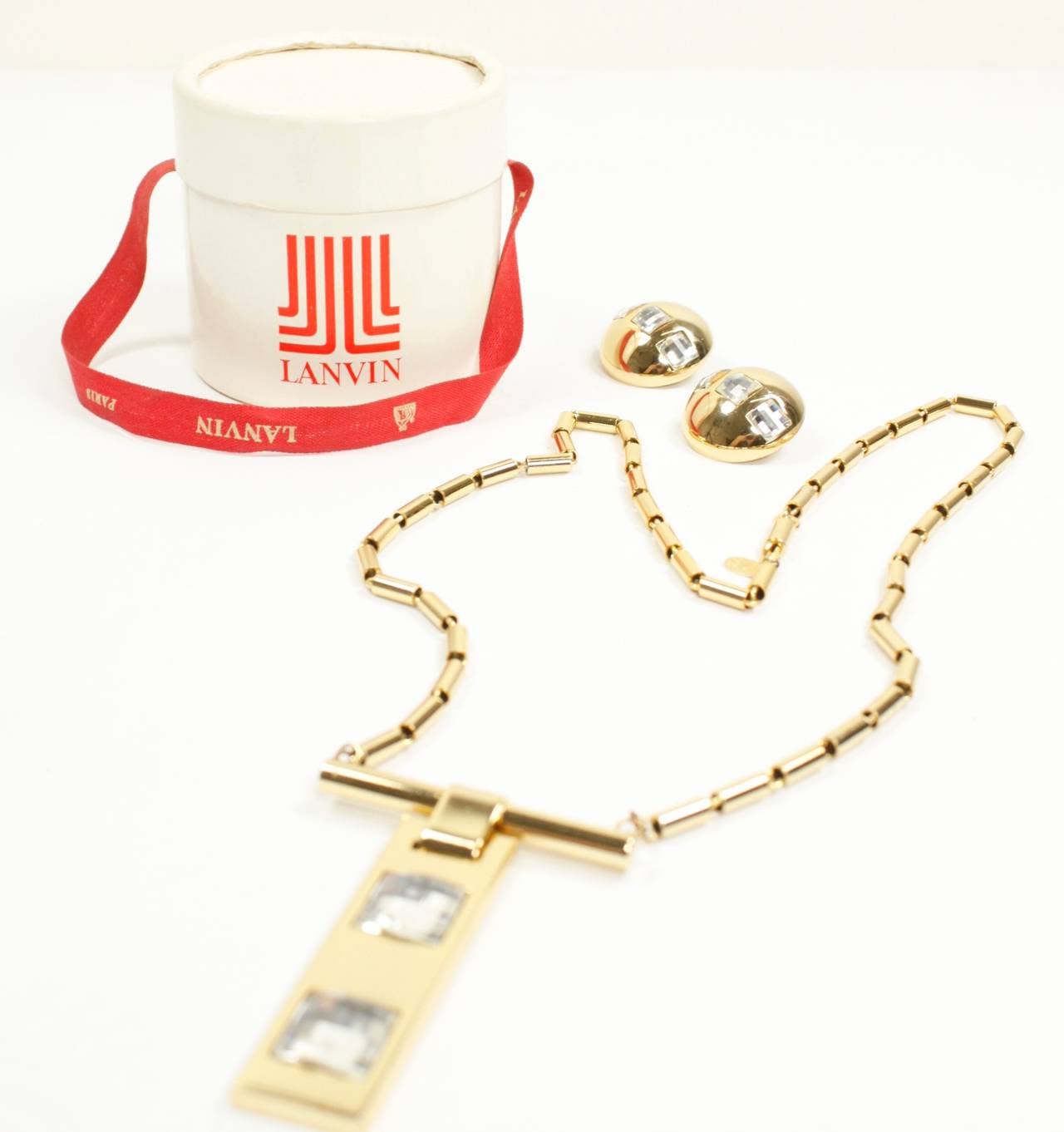 1970s Lanvin Goldtone and Faceted Crystal Necklace and Earrings In Excellent Condition In Los Angeles, CA