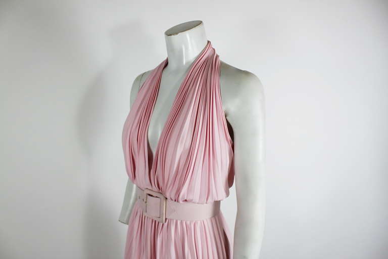 YSL Pink Pleated Halter Dress with Belt 1