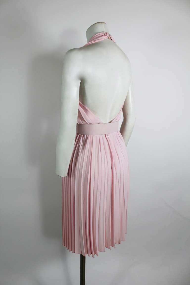 YSL Pink Pleated Halter Dress with Belt 2
