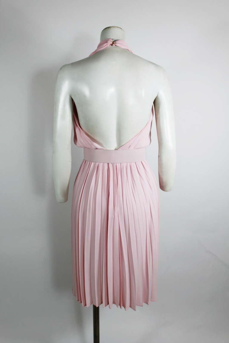 YSL Pink Pleated Halter Dress with Belt 3