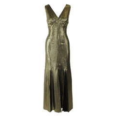 Fontana 1970s Black and Gold Metallic Silk Lamé Chevron Gown