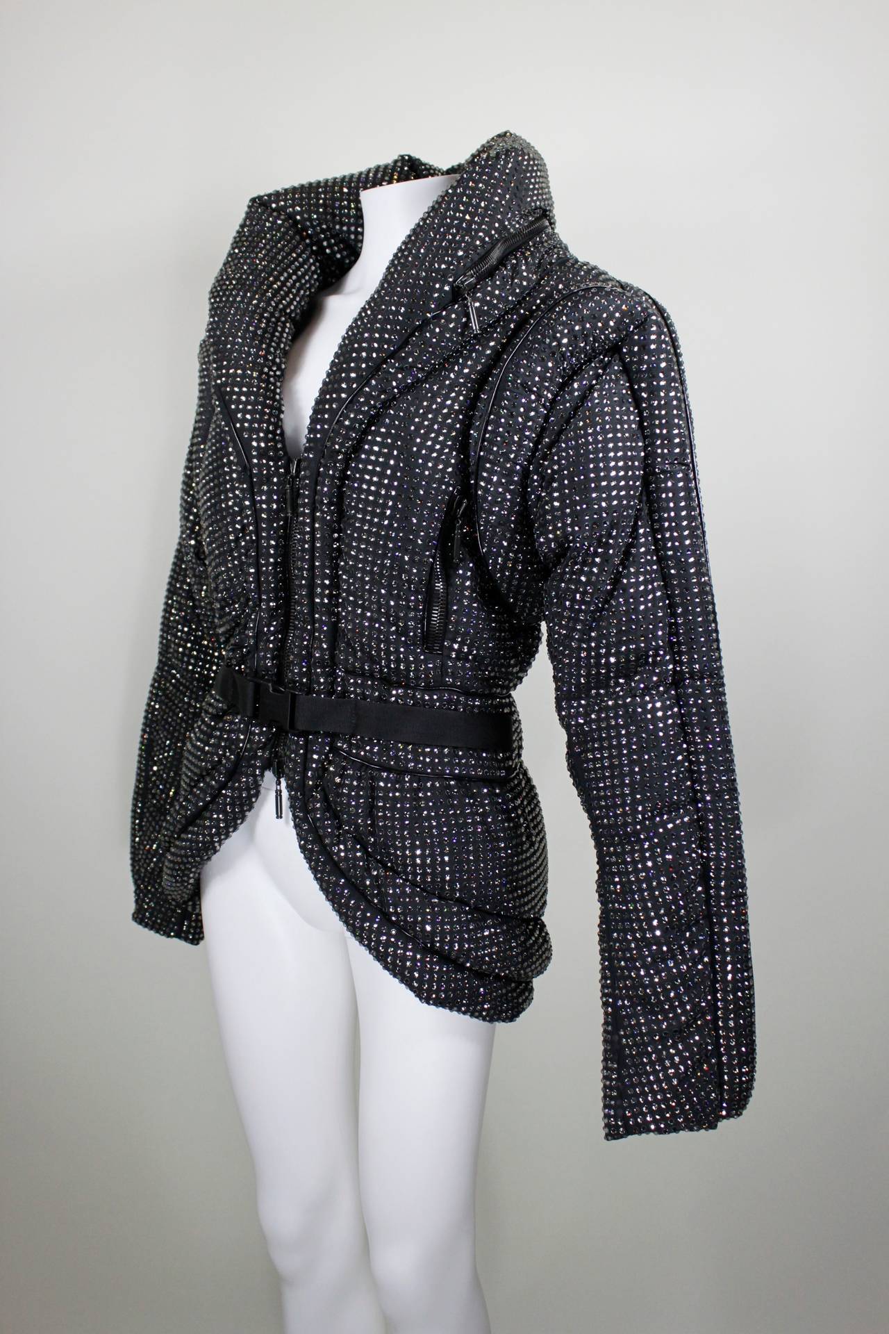 Stunning Rhinestone Encrusted Structural Winter Jacket In Excellent Condition In Los Angeles, CA
