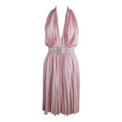 YSL Pink Pleated Halter Dress with Belt
