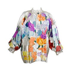 YSL Couture Silver Leather with Rainbow Floral Appliqué Jacket