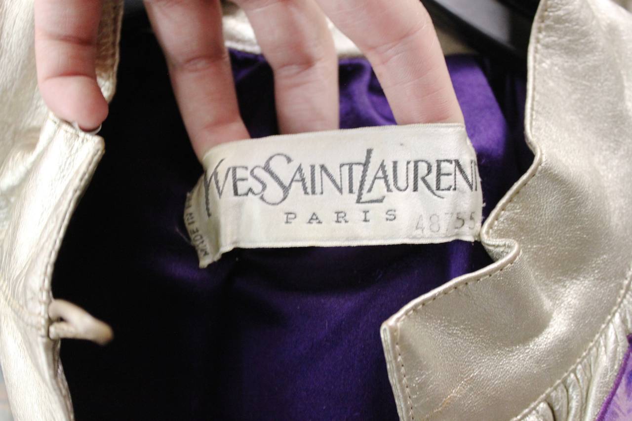 YSL Couture Silver Leather with Rainbow Floral Appliqué Jacket 5