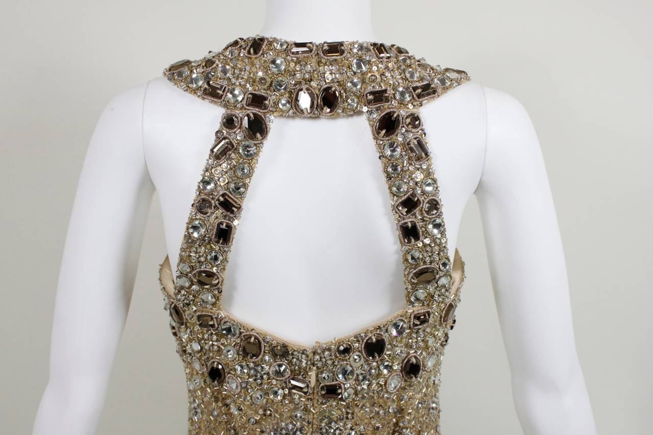 Oscar de la Renta Dazzling Champagne Beaded Egyptian Collar Gown 3