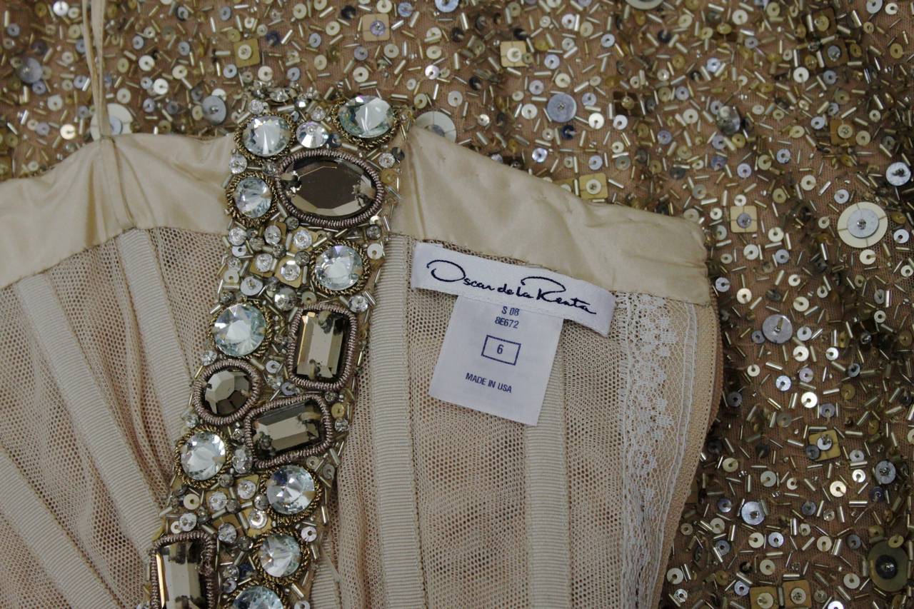 Oscar de la Renta Dazzling Champagne Beaded Egyptian Collar Gown 5