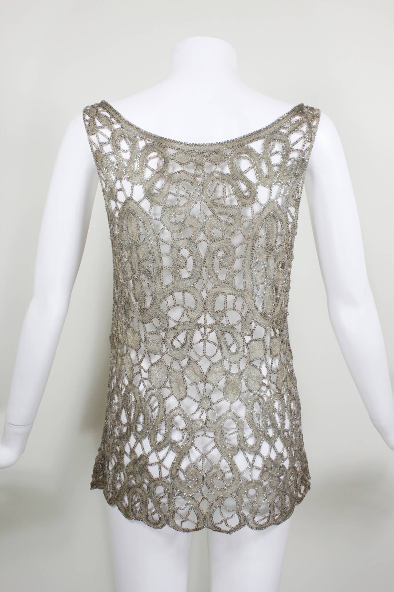 1920s Lace Cutout Blouse with Gold Lamé Embroidery and Beading For Sale 1