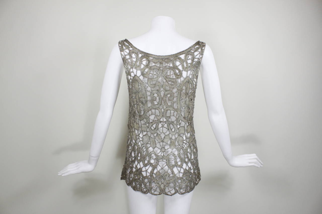 1920s Lace Cutout Blouse with Gold Lamé Embroidery and Beading For Sale 2