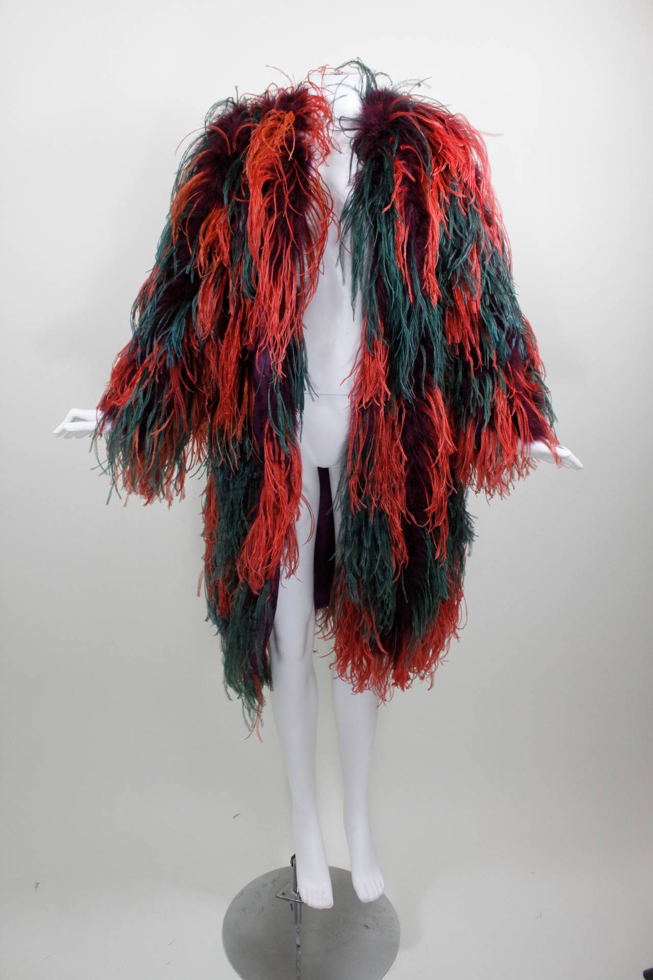 Yves Saint Laurent Rainbow Marabou and Ostrich Jacket In Excellent Condition In Los Angeles, CA