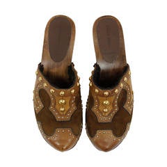 Vintage Miu Miu Studded Leather and Suede Mules