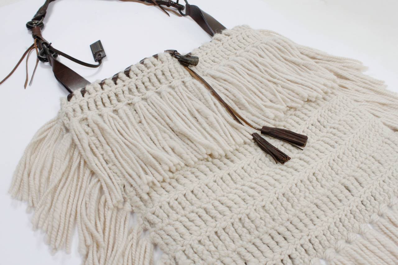 Dolce & Gabbana Oversized Boho Crochet Fringed Satchel In Excellent Condition In Los Angeles, CA