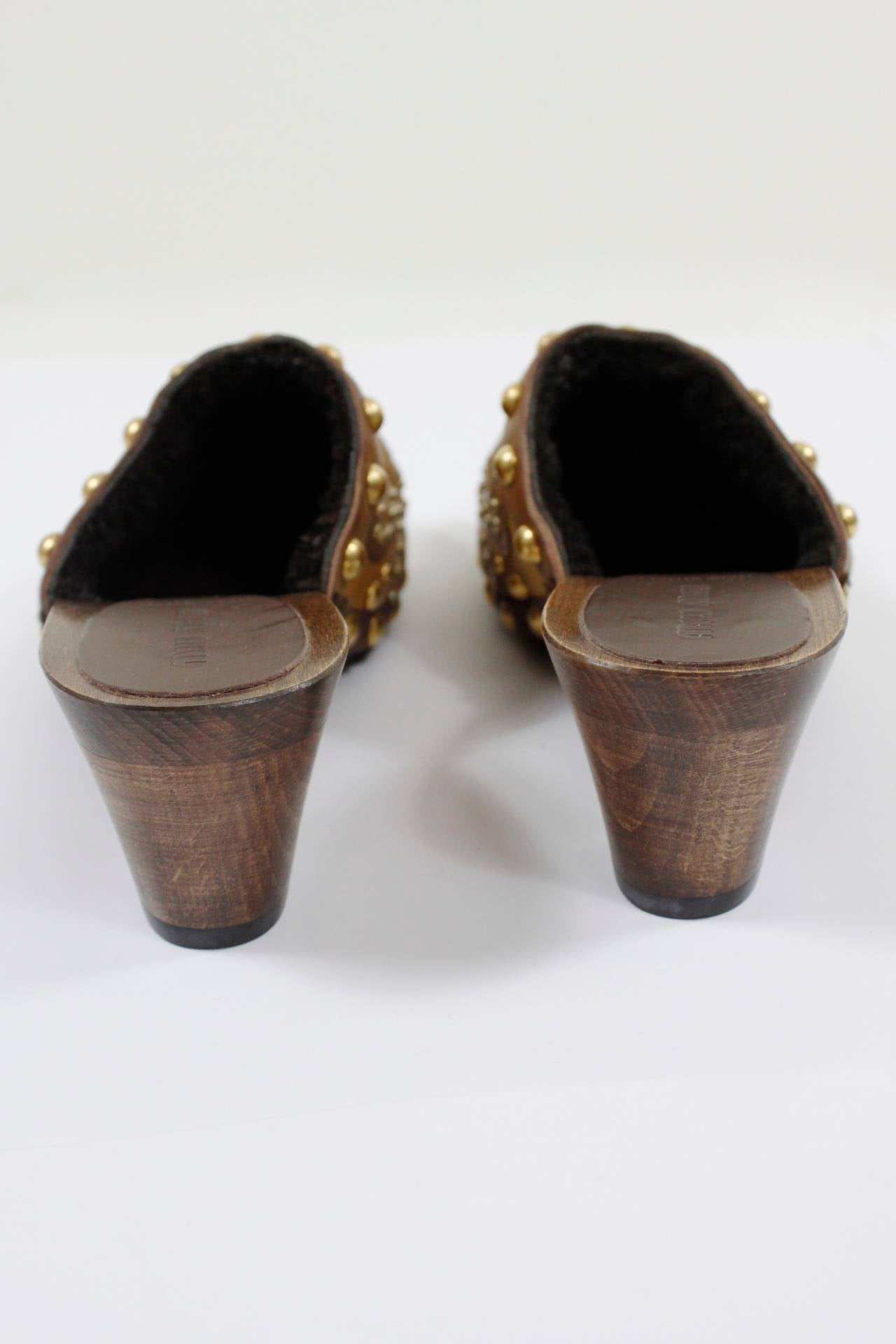 Women's Miu Miu Studded Leather and Suede Mules