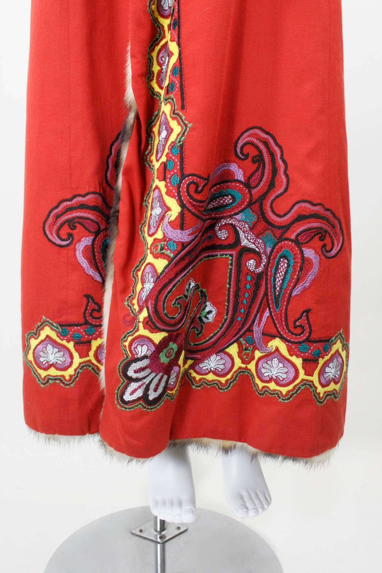 Christian Lacroix Full Length Red Embroidered Coat with Reversible Fur Lining 5