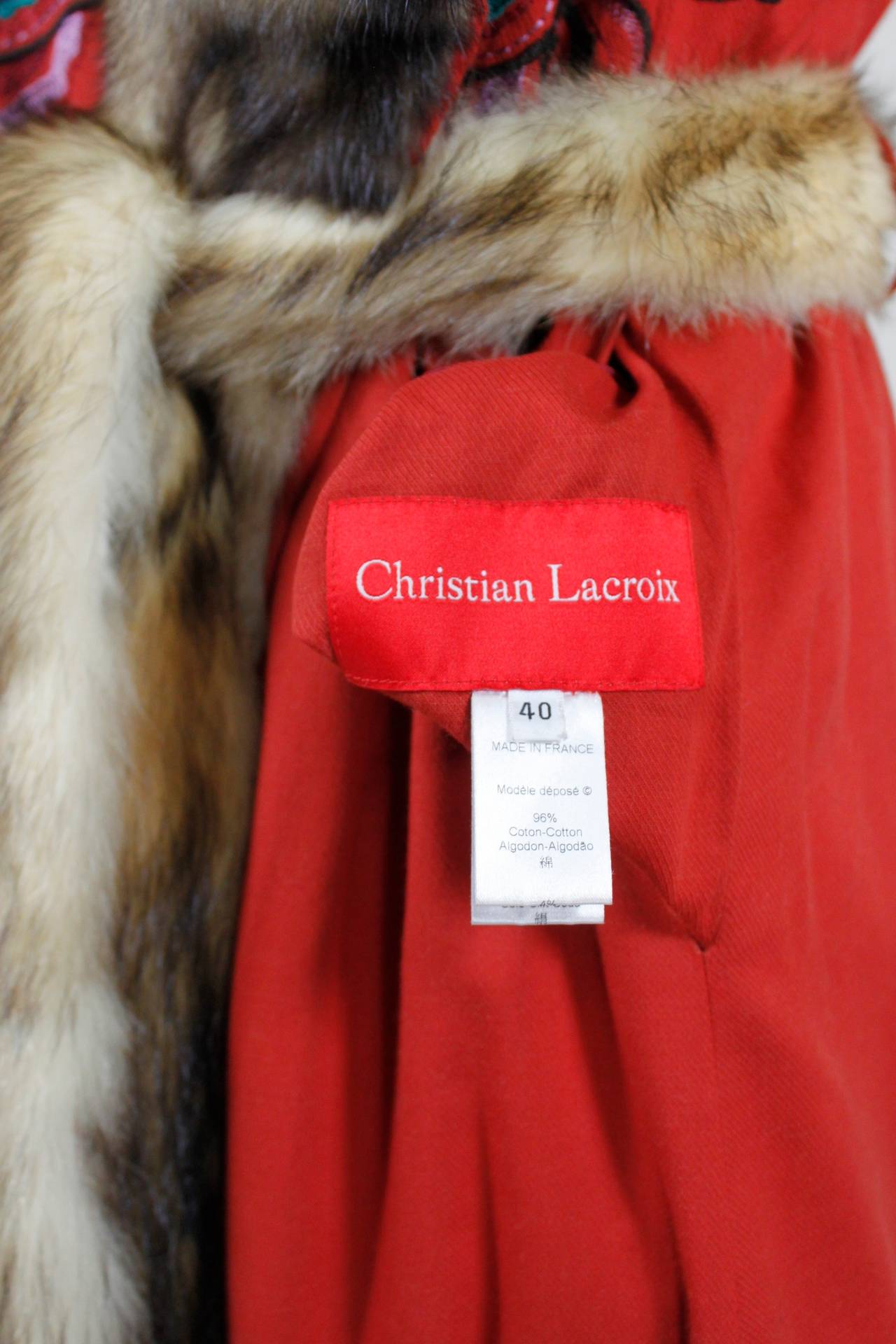 Christian Lacroix Full Length Red Embroidered Coat with Reversible Fur Lining 6