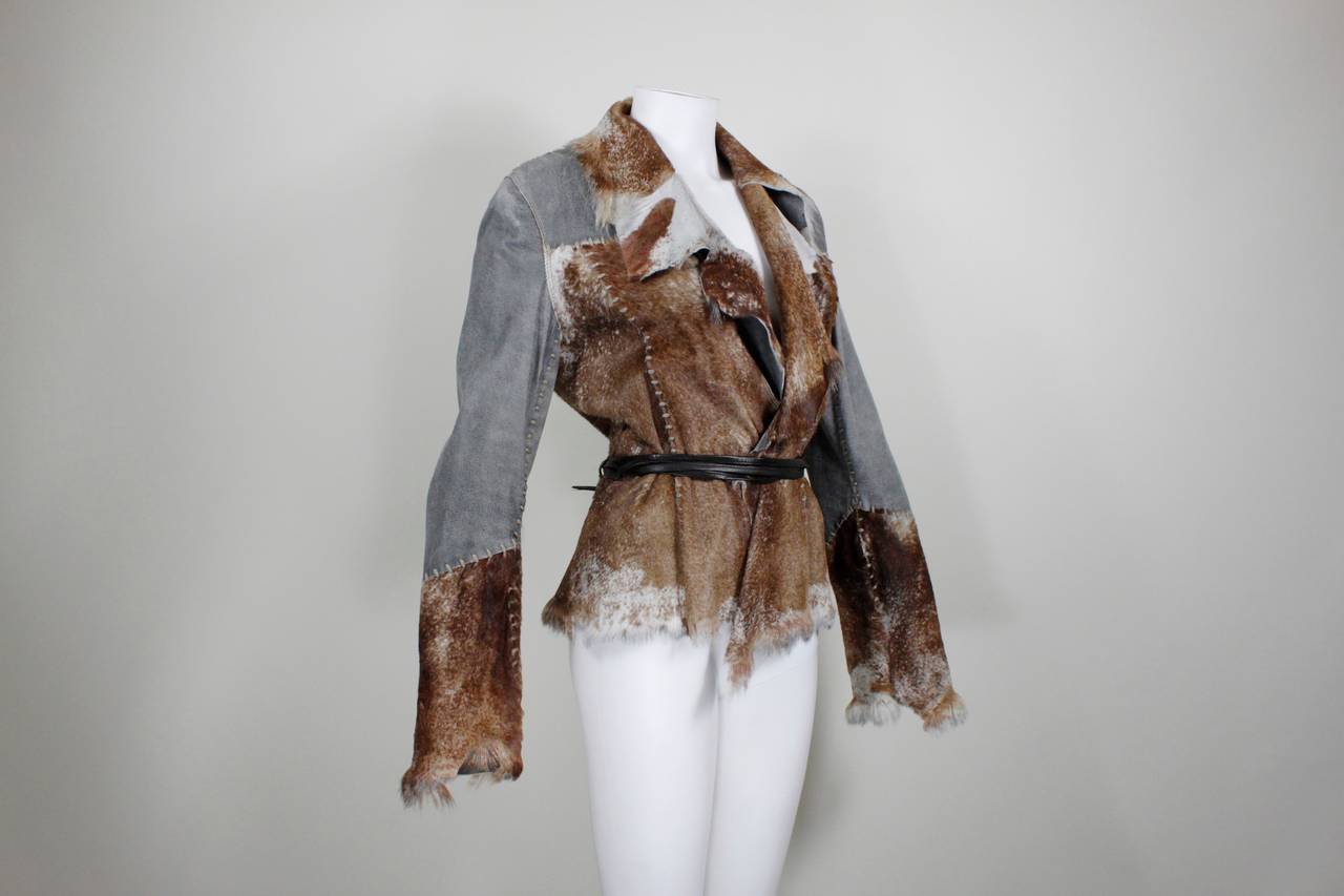 Gray Schimmel Patchwork Raw Edged Goat Jacket For Sale