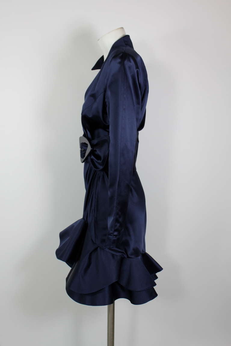 Women's Mugler 1980s Midnight Blue Party Dress with Belt For Sale