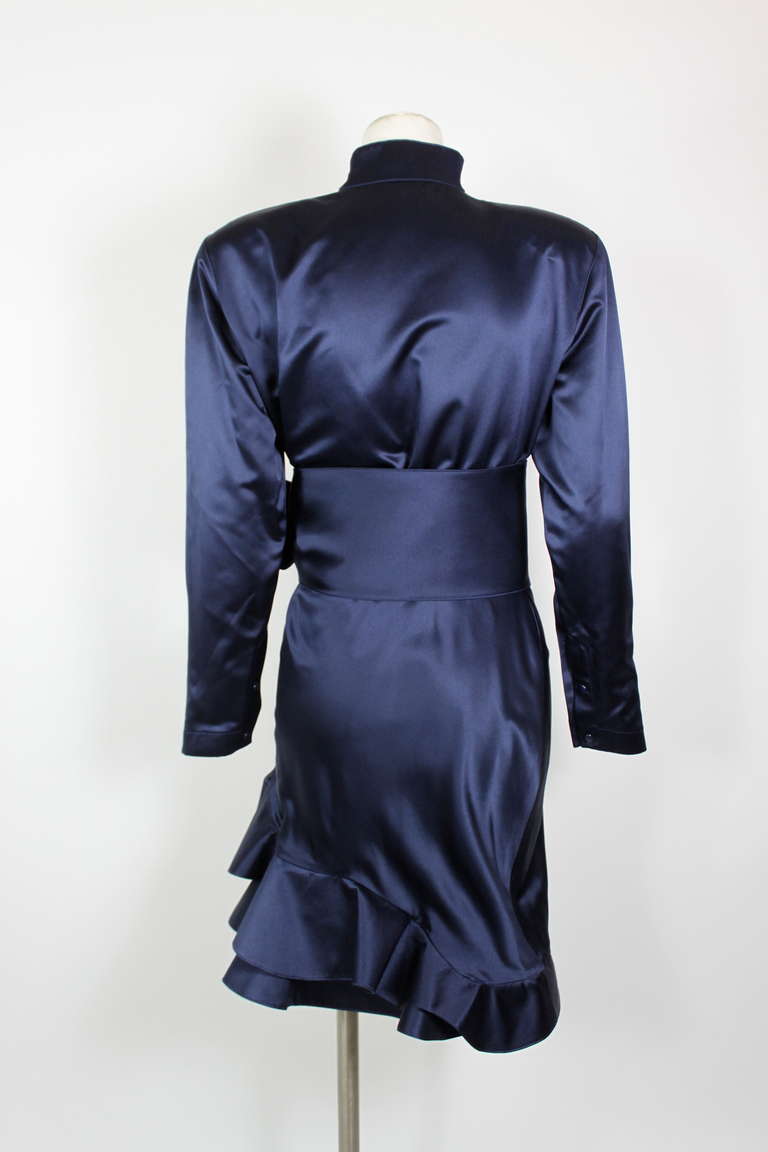 Mugler 1980s Midnight Blue Party Dress with Belt For Sale 1