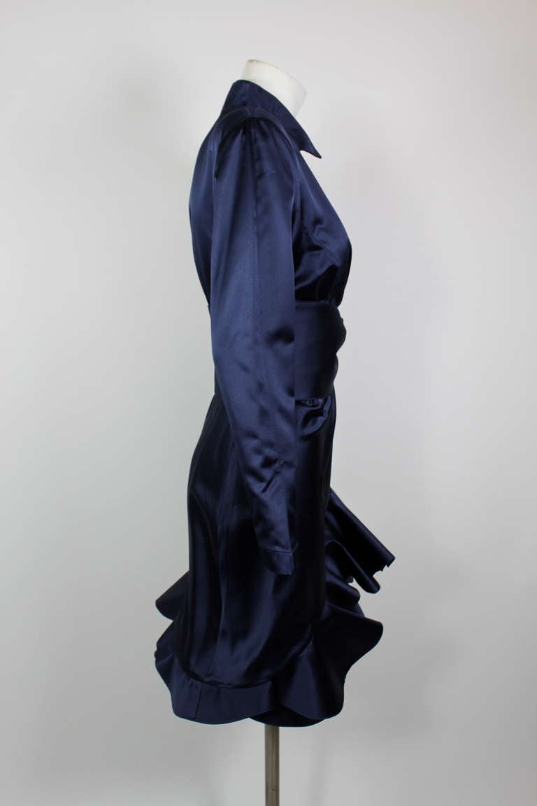 Mugler 1980s Midnight Blue Party Dress with Belt For Sale 2